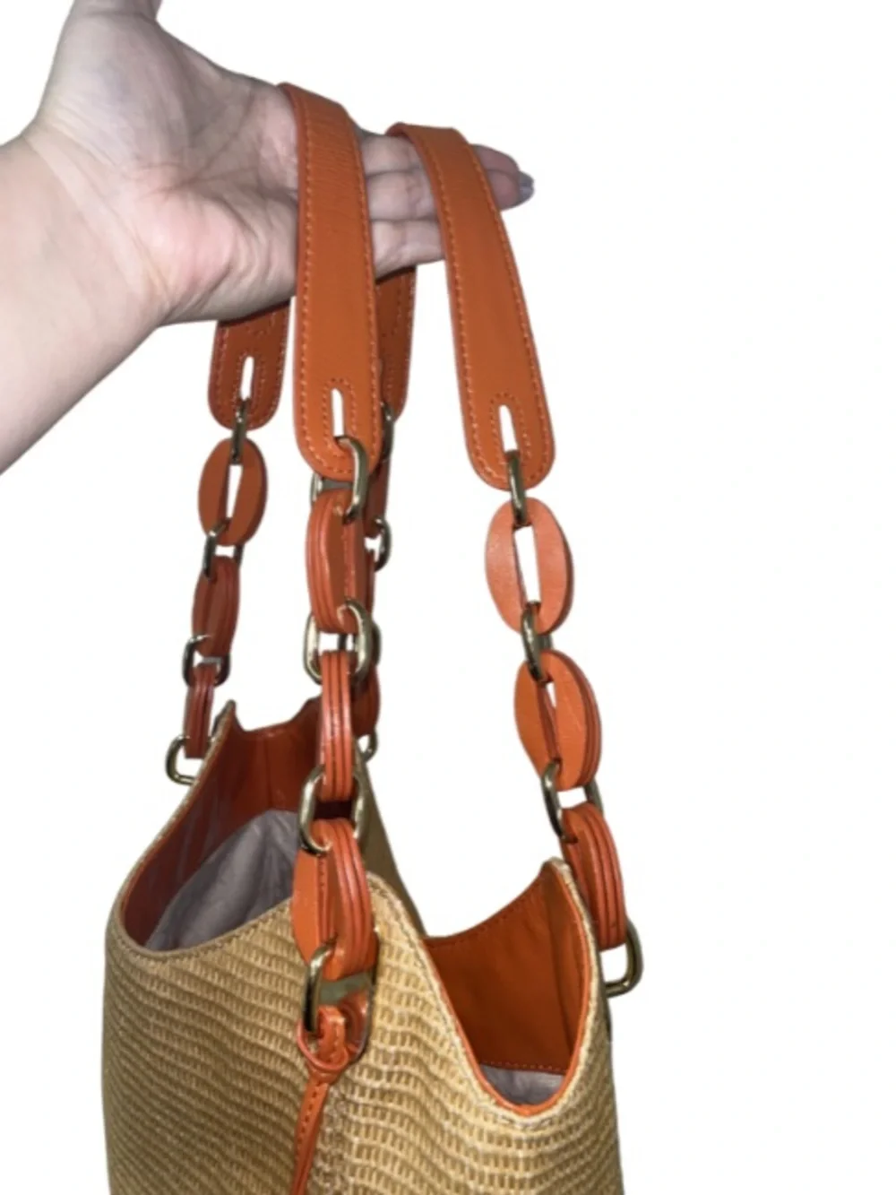 Michael Kors Lilly Woven Straw Hobo Bag - Orange/Tan - EUC - Picture 7 of 12